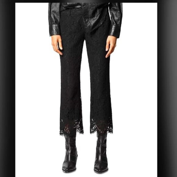 NWT ZADIG & VOLTAIRE Posh Black Lace Boot-cut Pant Scallop-Hem 8 MSRP $398 - Picture 1 of 9